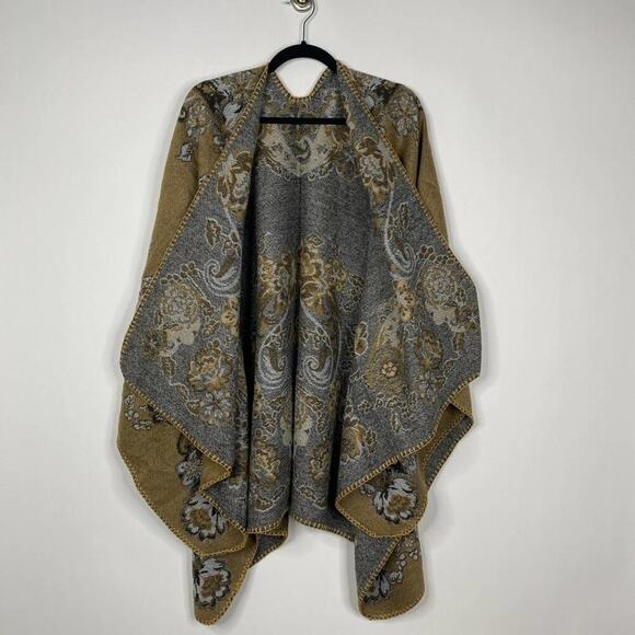 2/$24 NEW Boho Floral Ruana Oversized Open Wrap Poncho Blanket Scarf - Picture 7 of 10